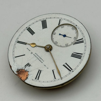 45mm Antique J W Johnston & Son Carlisle Key Wound Pocket Watch Movement PARTS