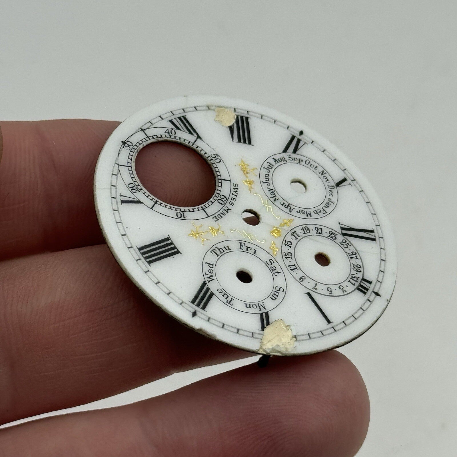 42mm Triple Date Full Calendar Porcelain Patterned Pocket Watch Dial Spares