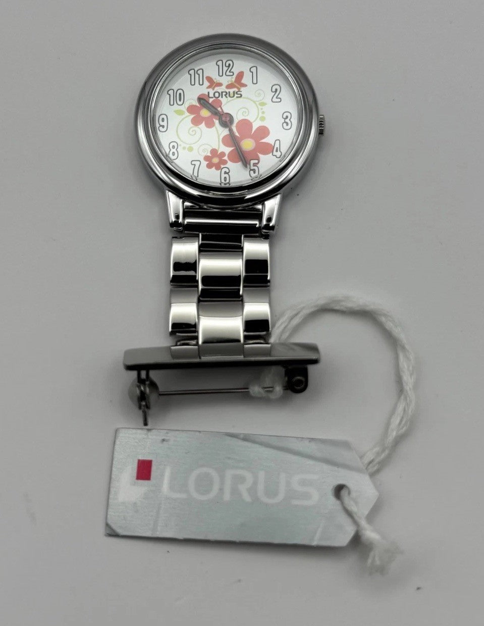 Lorus Ladies Quartz Fob Nurse Watch Floral Dial Steel Japan Working 29mm