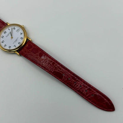Aviatime Ladies Quartz Watch White Date Dial Red Leather Strap Working 33mm