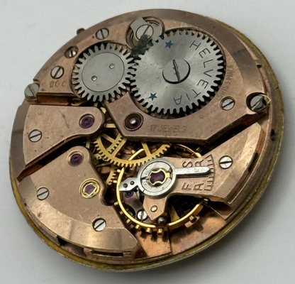 Helvetia 80C Watch Movement Manual Wind Vintage Swiss 17 Jewels Parts 25.6mm