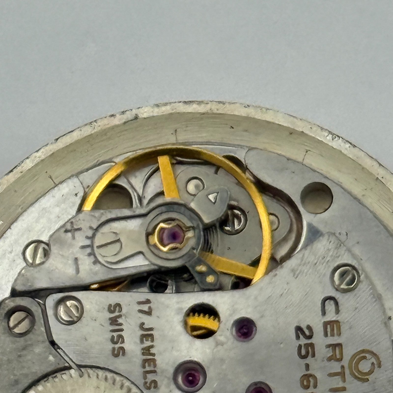 Certina 25-66 Watch Movement Manual Wind Vintage Swiss 17 Jewels Parts 25.8mm