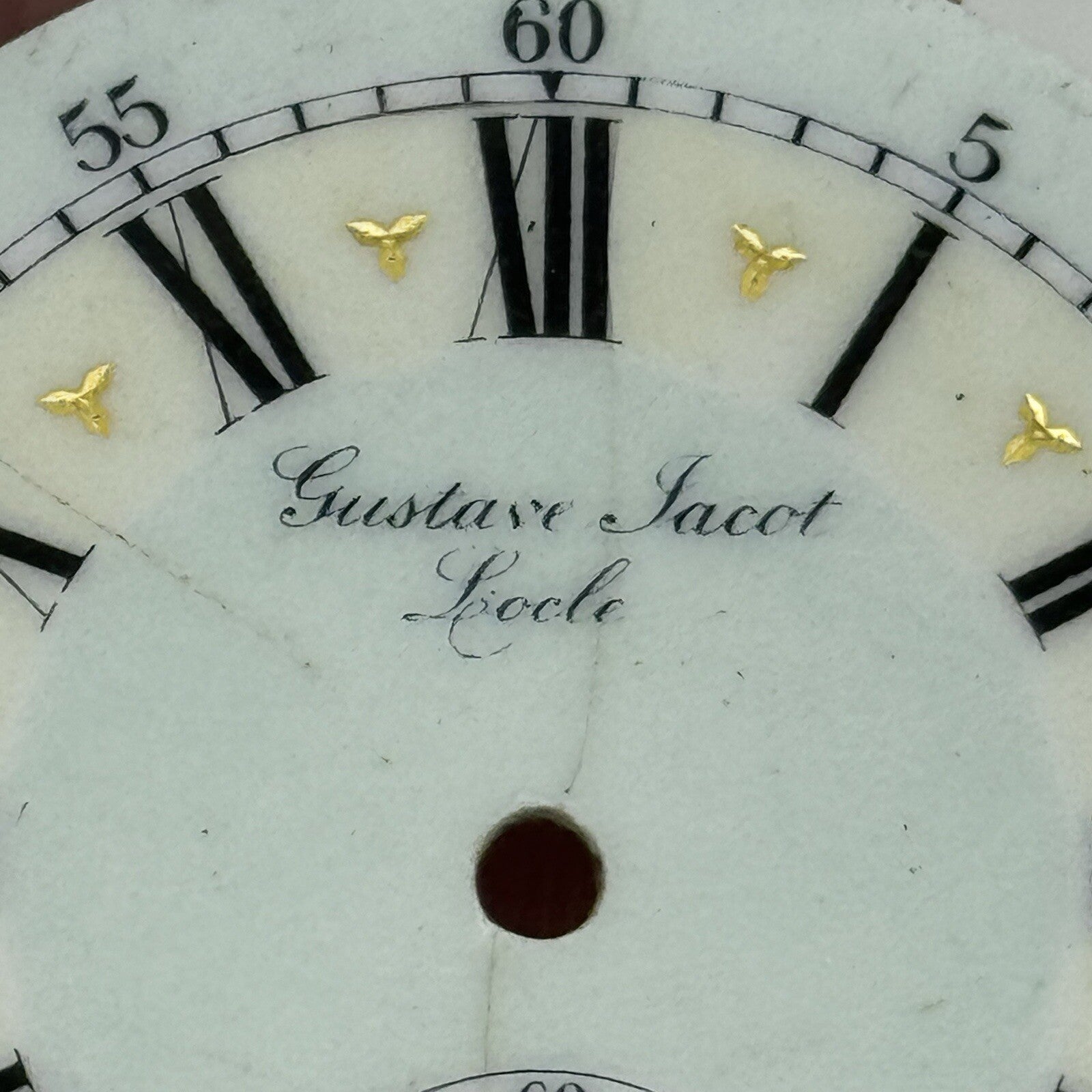 44.2mm Antique Gustave Jacot Locle Beautiful Porcelain Pocket Watch Dial Spares