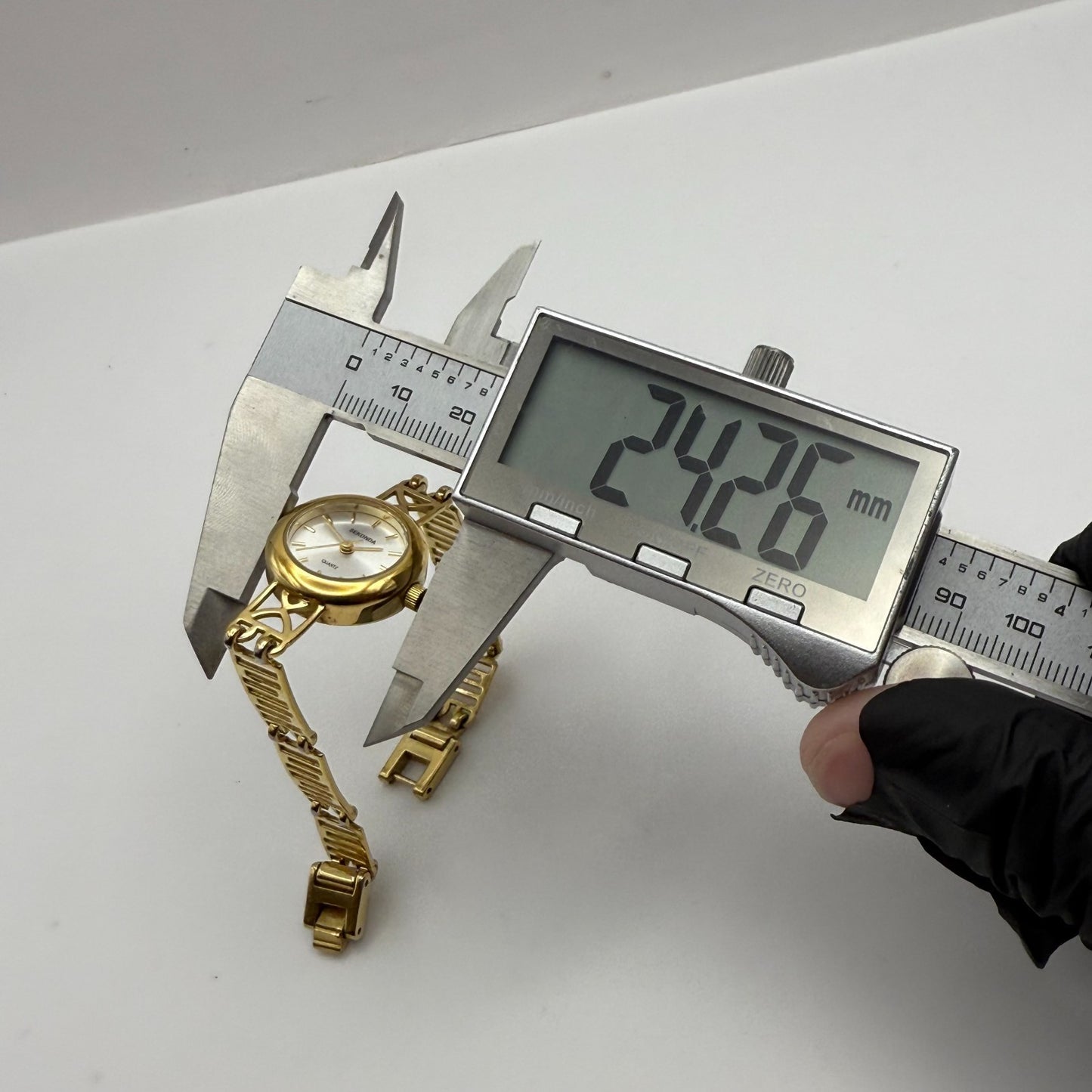 22mm Working Ladies Sekonda Gold Tone Panel Bracelet Quartz Watch 6 Inches