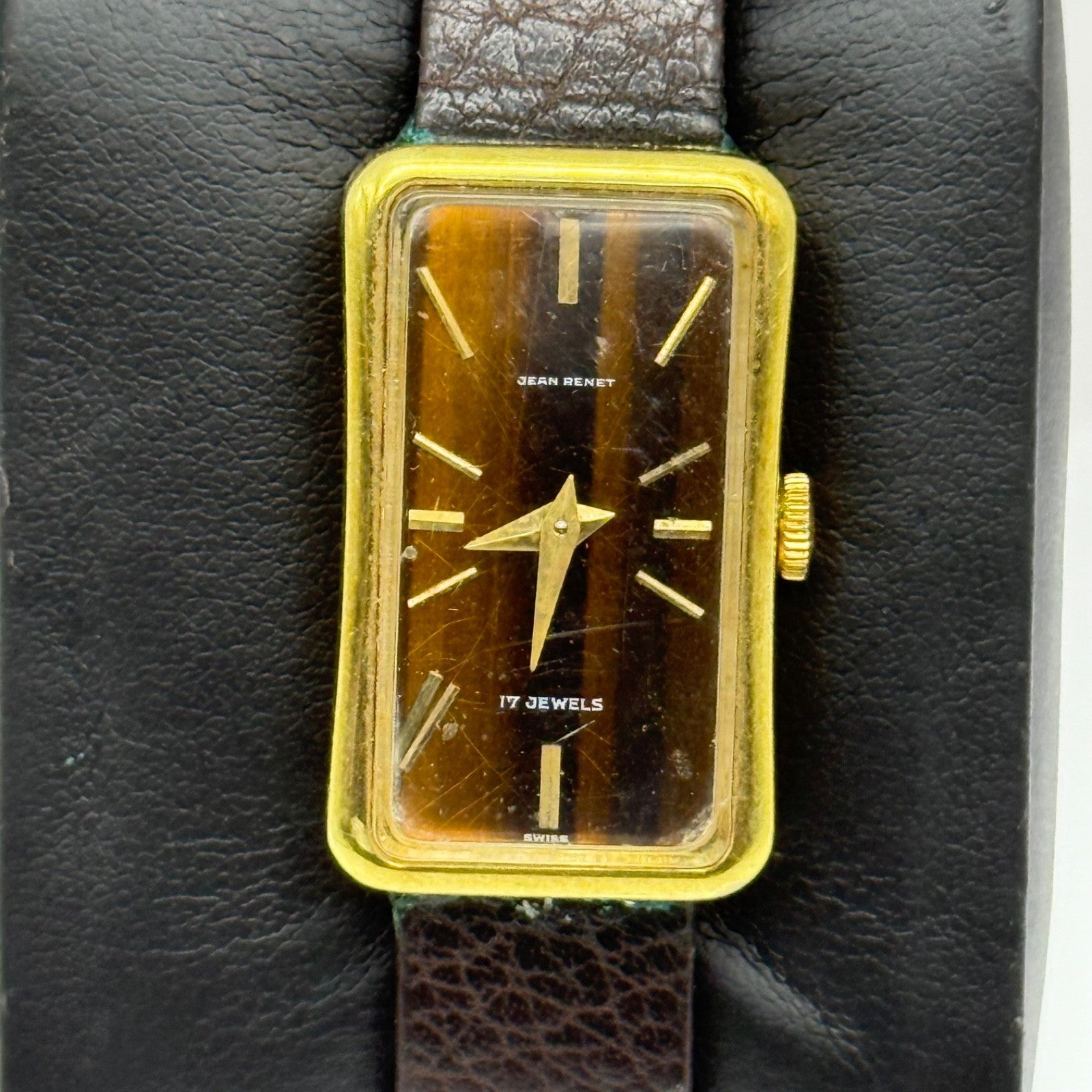 18mm Vintage Jean Renet Brown Dial 17 Jewels Manual Wind Watch PARTS / REPAIR