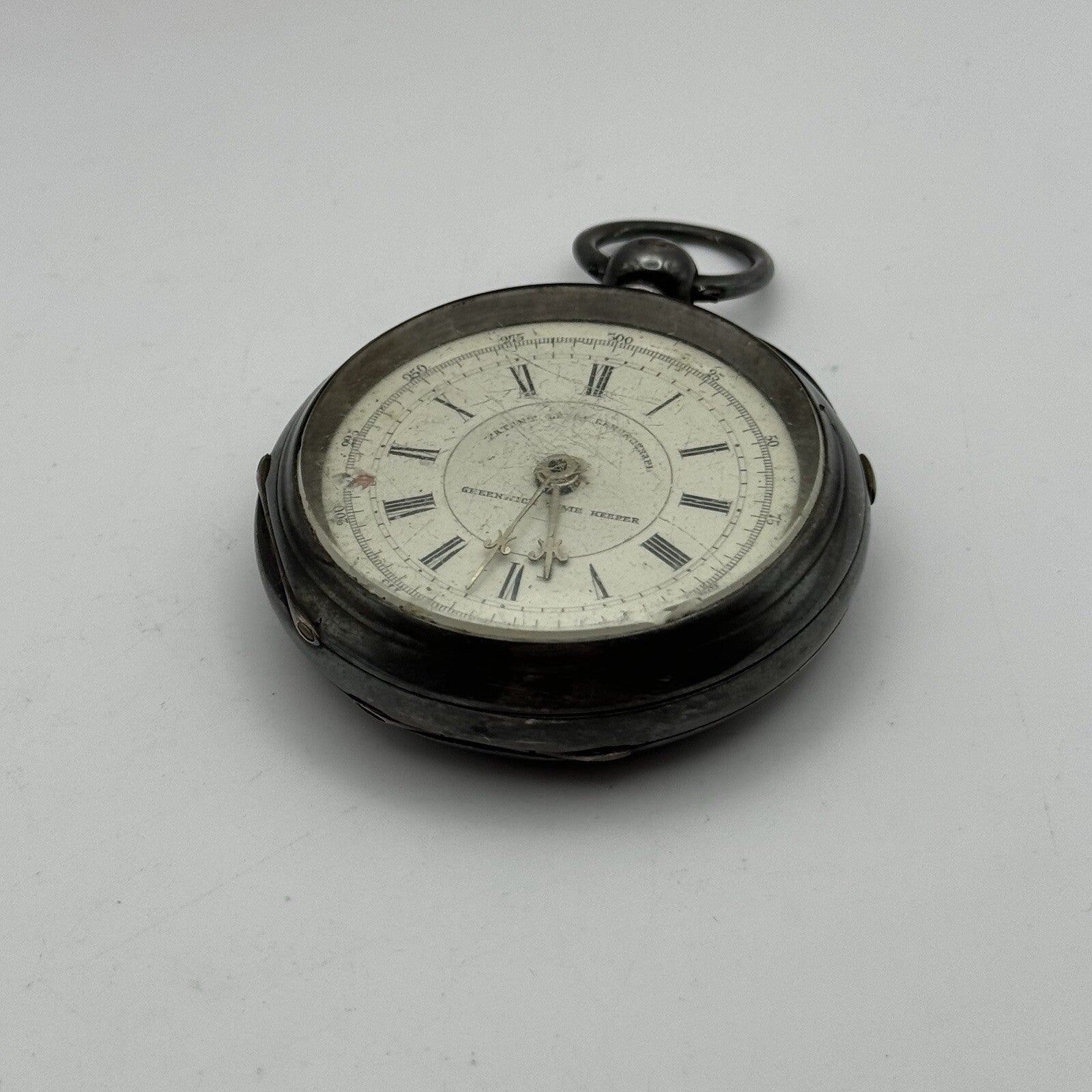 60mm Sterling Silver Patent Lever Chronograph Greenwich Time Keeper TO RESTORE