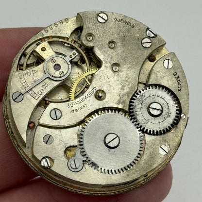 42.8mm Vintage Civic Watch Co 7 Jewels Swiss Hunter Pocket Watch Movement PARTS