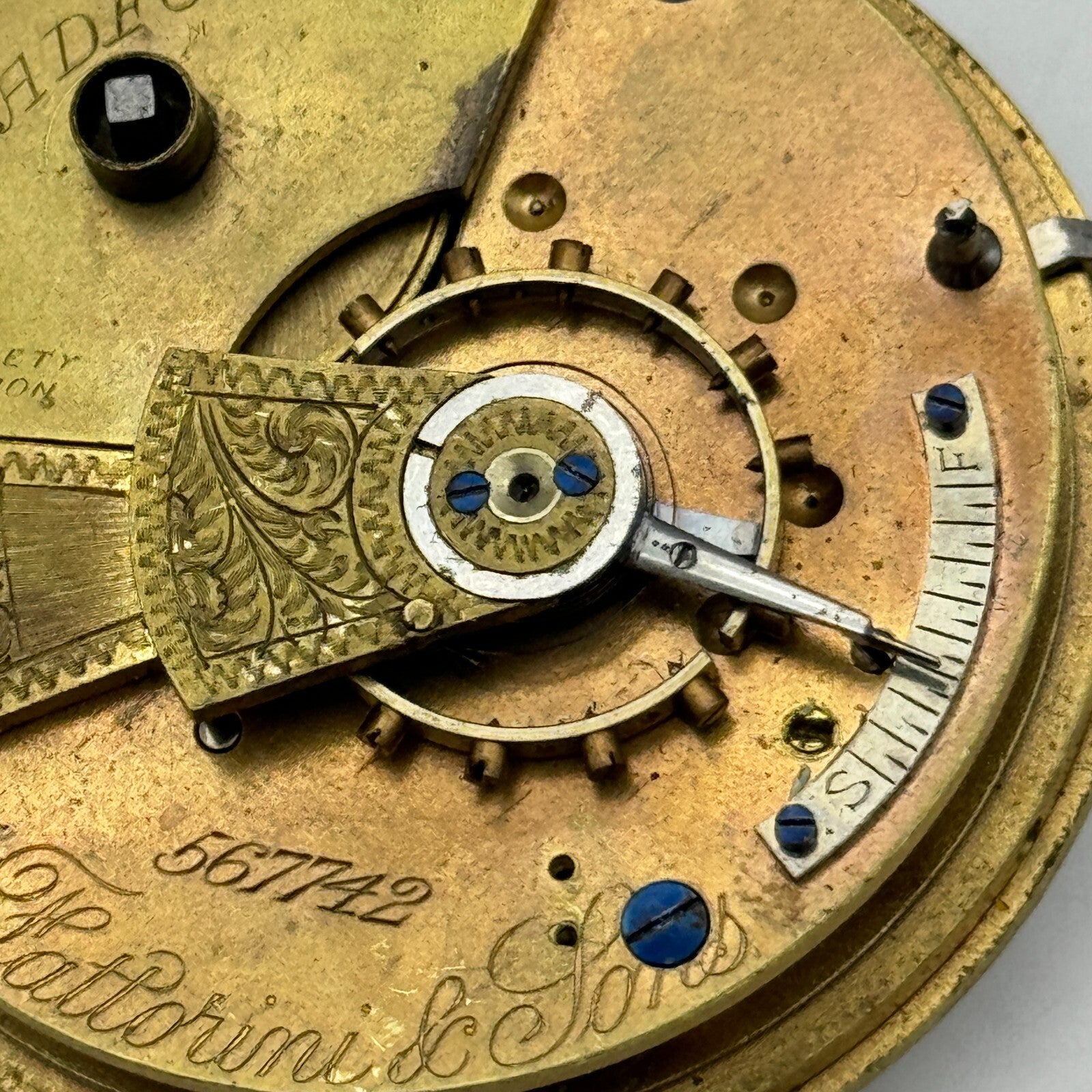 46.5mm Fattoroni & Sons Bradford Chronometer Makers Pocket Watch Movement PARTS