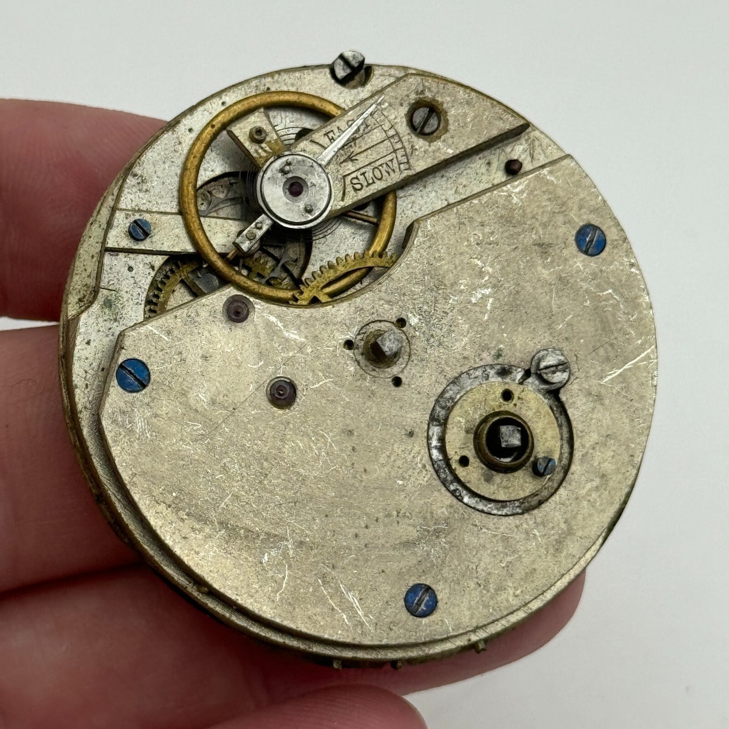47.5mm Antique Key Wound Roman Numerals Pocket Watch Movement Dial PARTS REPAIR