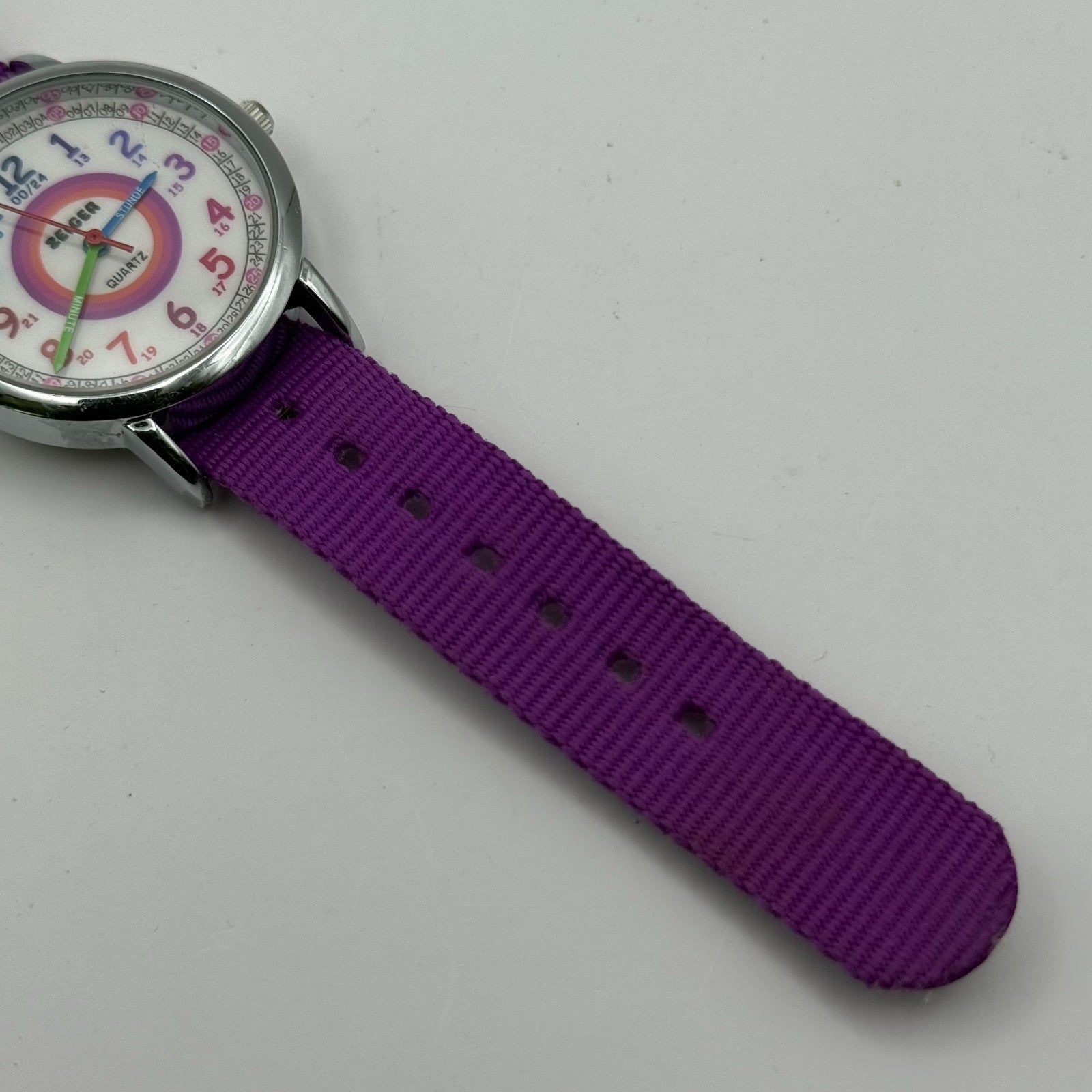 Zeiger Ladies Quartz Watch Rainbow Dial Purple Strap Working 33mm New Battery