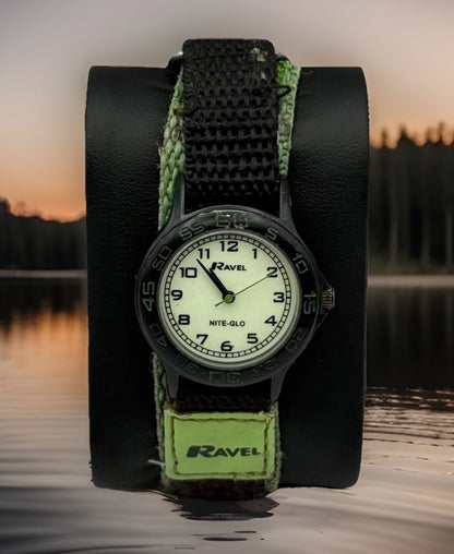 Ravel Nite-Glo Kids Quartz Watch White Dial Hook & Loop Strap Working 31mm