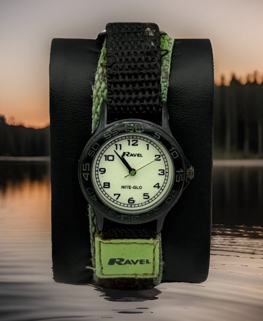 Ravel Nite-Glo Kids Quartz Watch White Dial Hook & Loop Strap Working 31mm