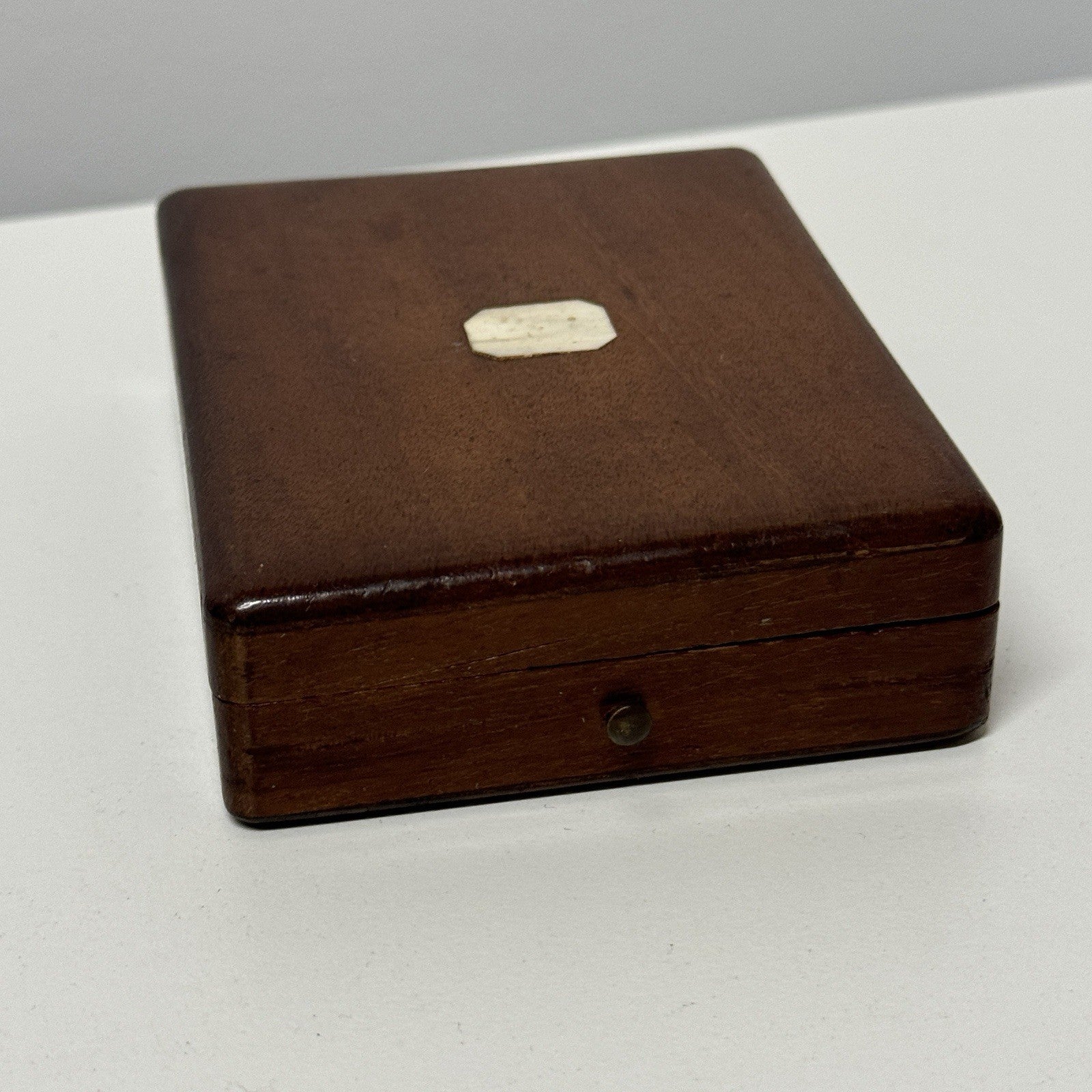 8cm x 10.5cm Antique Wooden Pocket Watch Box Purple Velvet Interior To Restore