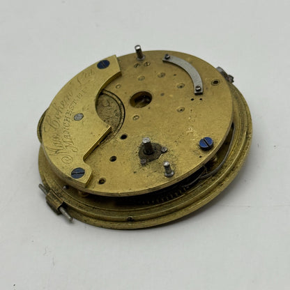 Fusee Pocket Watch Movement Antique English Manchester Parts Repair Spare 48.1mm
