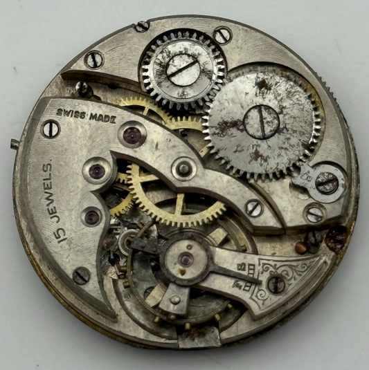 15 Jewels Trench Swiss Watch Movement Marvin 362 ? Vintage Parts Repair 28.8mm
