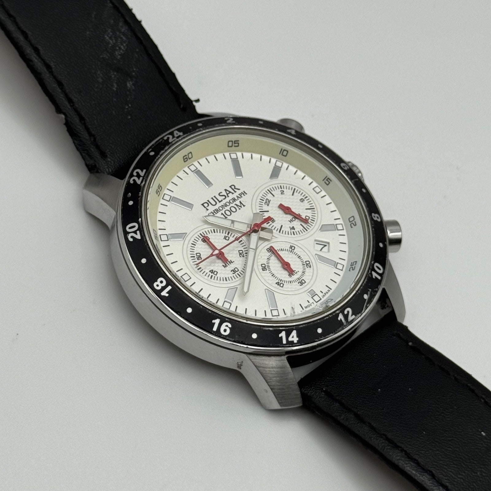 Pulsar Chronograph 100M Watch Men's Quartz VD53-X055 Working 43mm Japan Steel