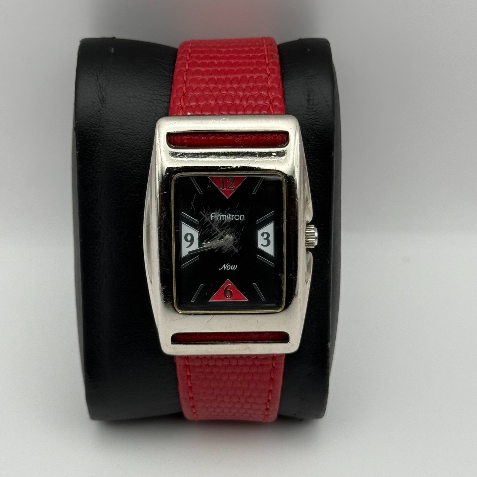 Armitron Now Ladies Quartz Watch Black Dial Red Leather Strap Japan Working 27mm