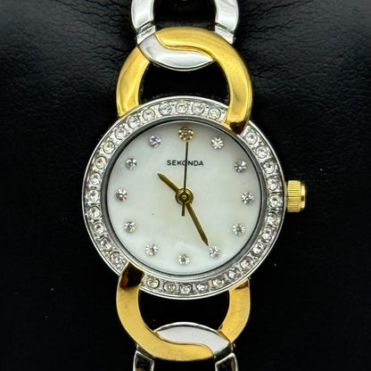 22mm Working Ladies Sekonda Two Tone Jewelled Quartz Japan Watch 6.25 Inches