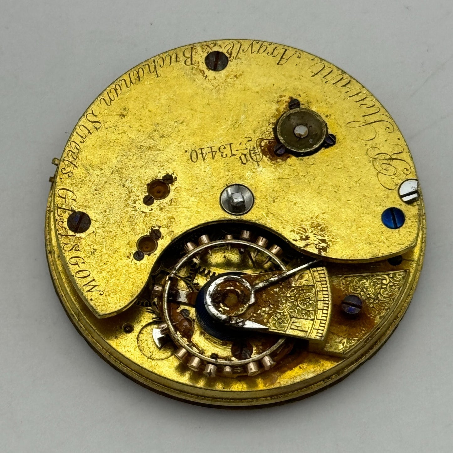 43.4mm Antique R Stewart Argyle & Buchanan Glasgow Pocket Watch Movement PARTS