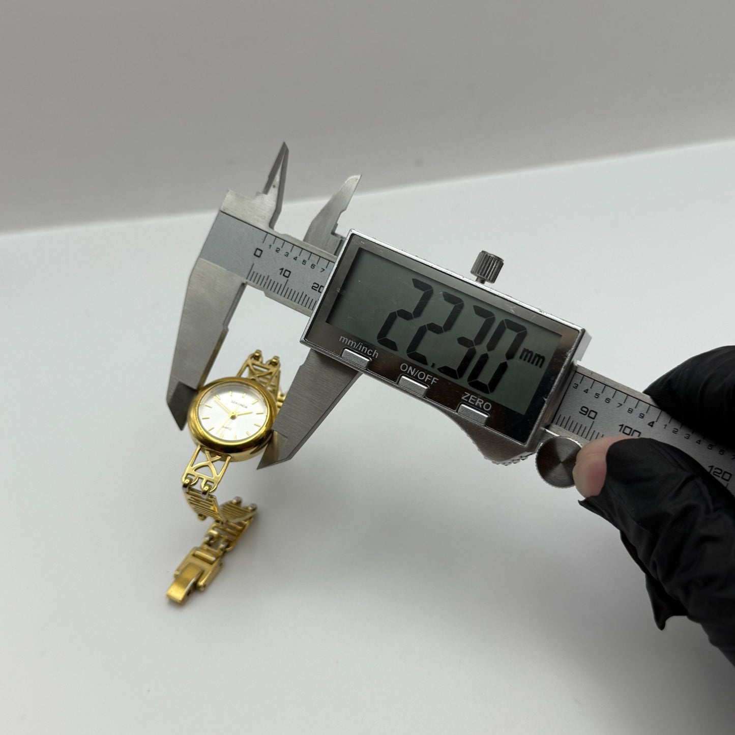 22mm Working Ladies Sekonda Gold Tone Panel Bracelet Quartz Watch 6 Inches