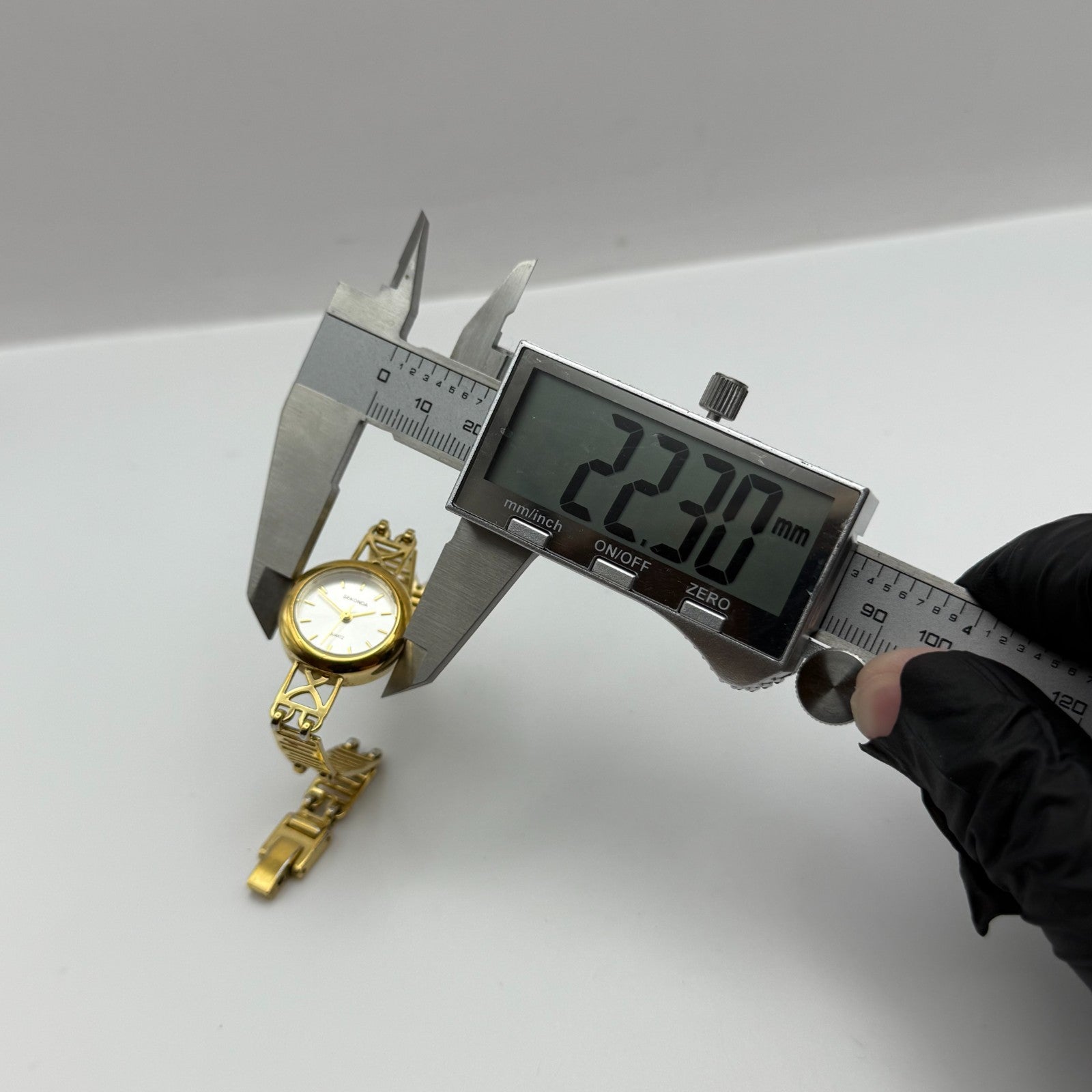 22mm Working Ladies Sekonda Gold Tone Panel Bracelet Quartz Watch 6 Inches