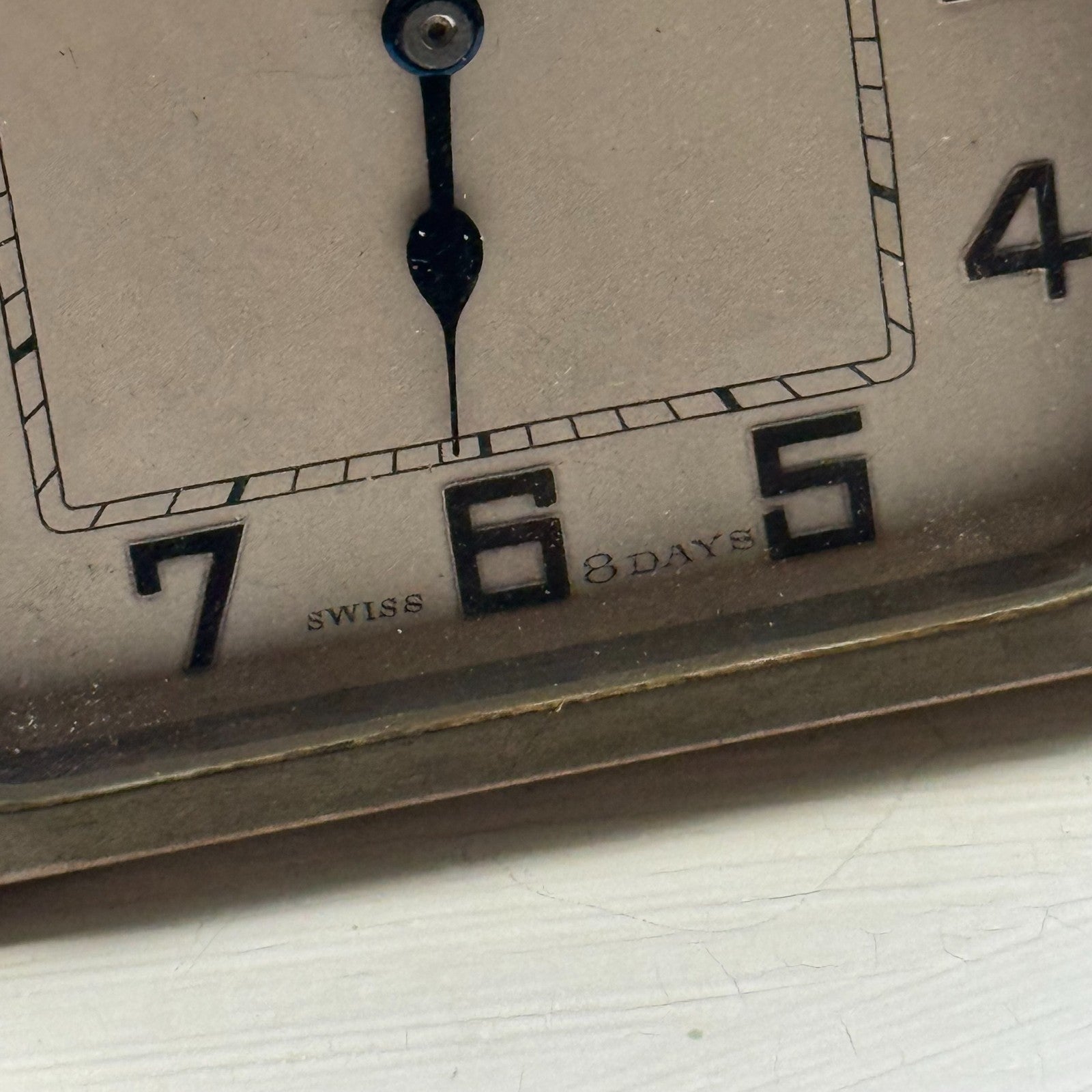 Vintage 8-Day Clock Square Unusual Metal Dore Fab Suisse 6 Jewels To Repair