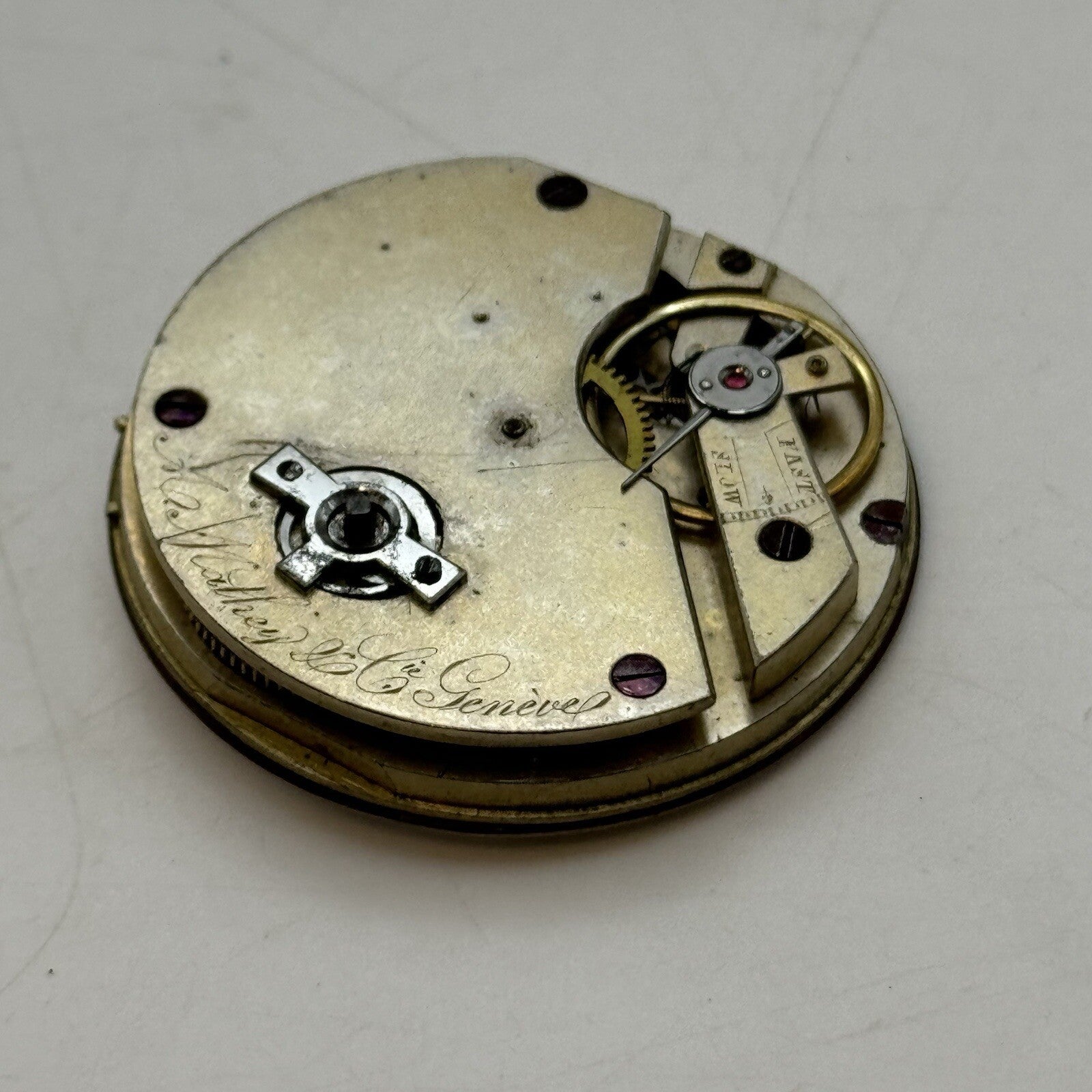 41mm A Mathey & Cie Geneve Pocket Watch Movement Dial FOR PARTS Restoration