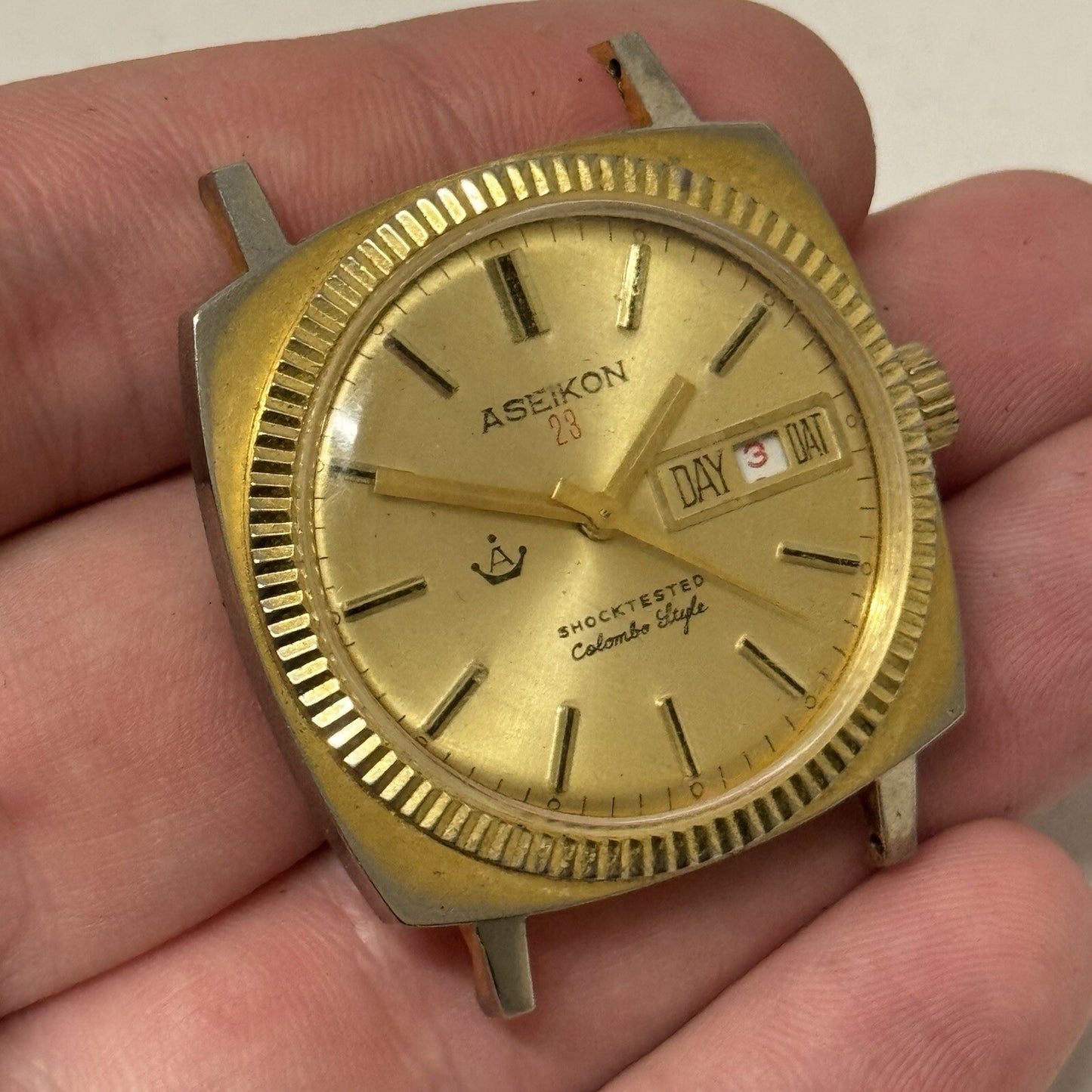 35mm Vintage Gents Aseikon 23 Colombo Style Day Date Watch Head TO RESTORE