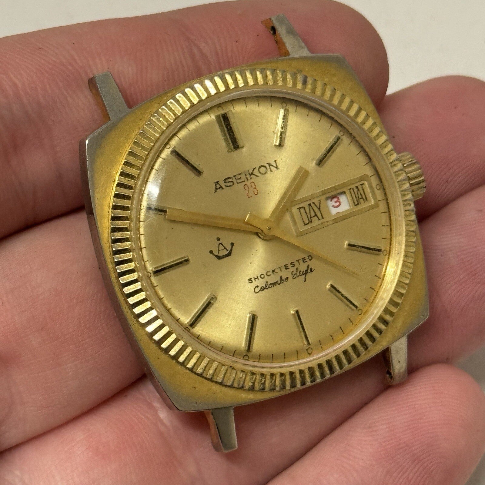 35mm Vintage Gents Aseikon 23 Colombo Style Day Date Watch Head TO RESTORE