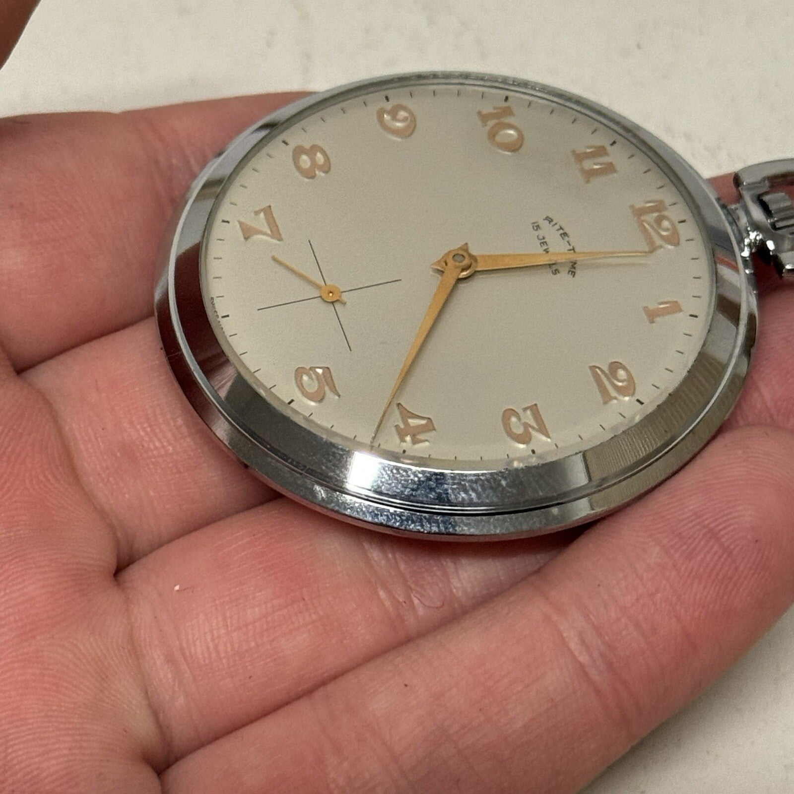49mm Vintage NEW OLD STOCK Rite - Tyme Open Face Subdial Pocket Watch TO SERVICE