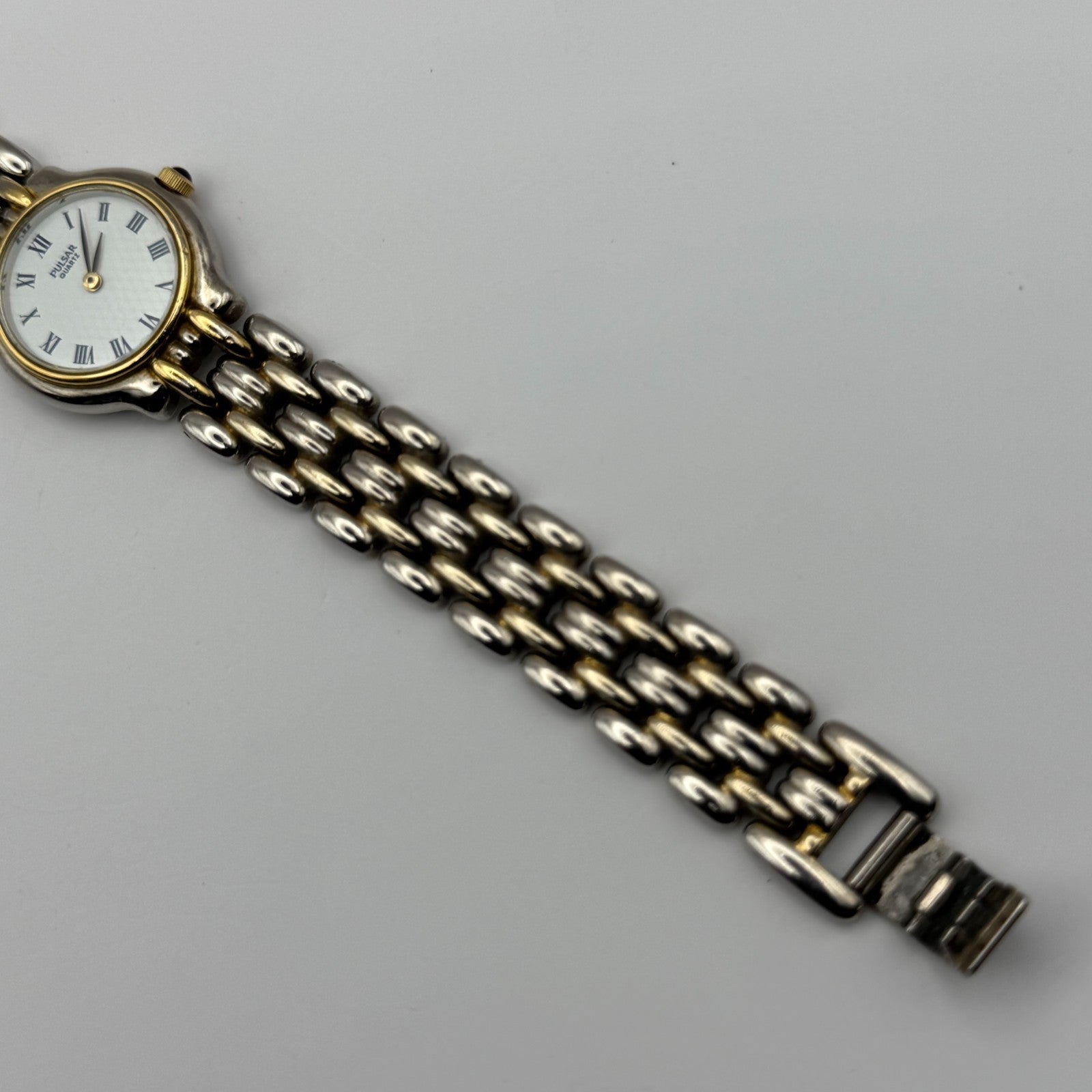 Pulsar Ladies Quartz Watch White Dial Two Tone Bracelet Japan Working 26mm