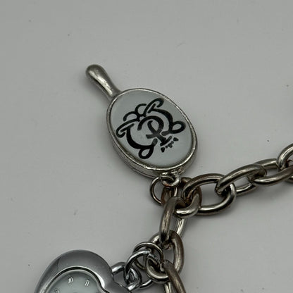 Ladies Quartz Watch Heart Dial Silver Tone Bracelet Stylish Charms Working 28mm