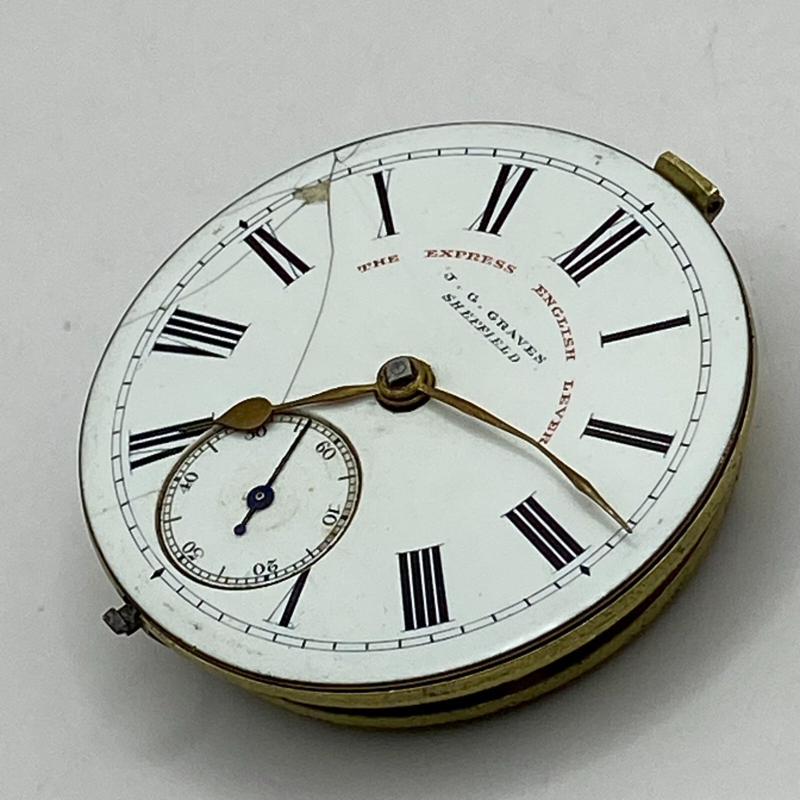 44.9mm Antique J G Graves The English Express Lever Pocket Watch Movement PARTS