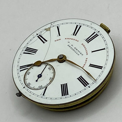 44.9mm Antique J G Graves The English Express Lever Pocket Watch Movement PARTS