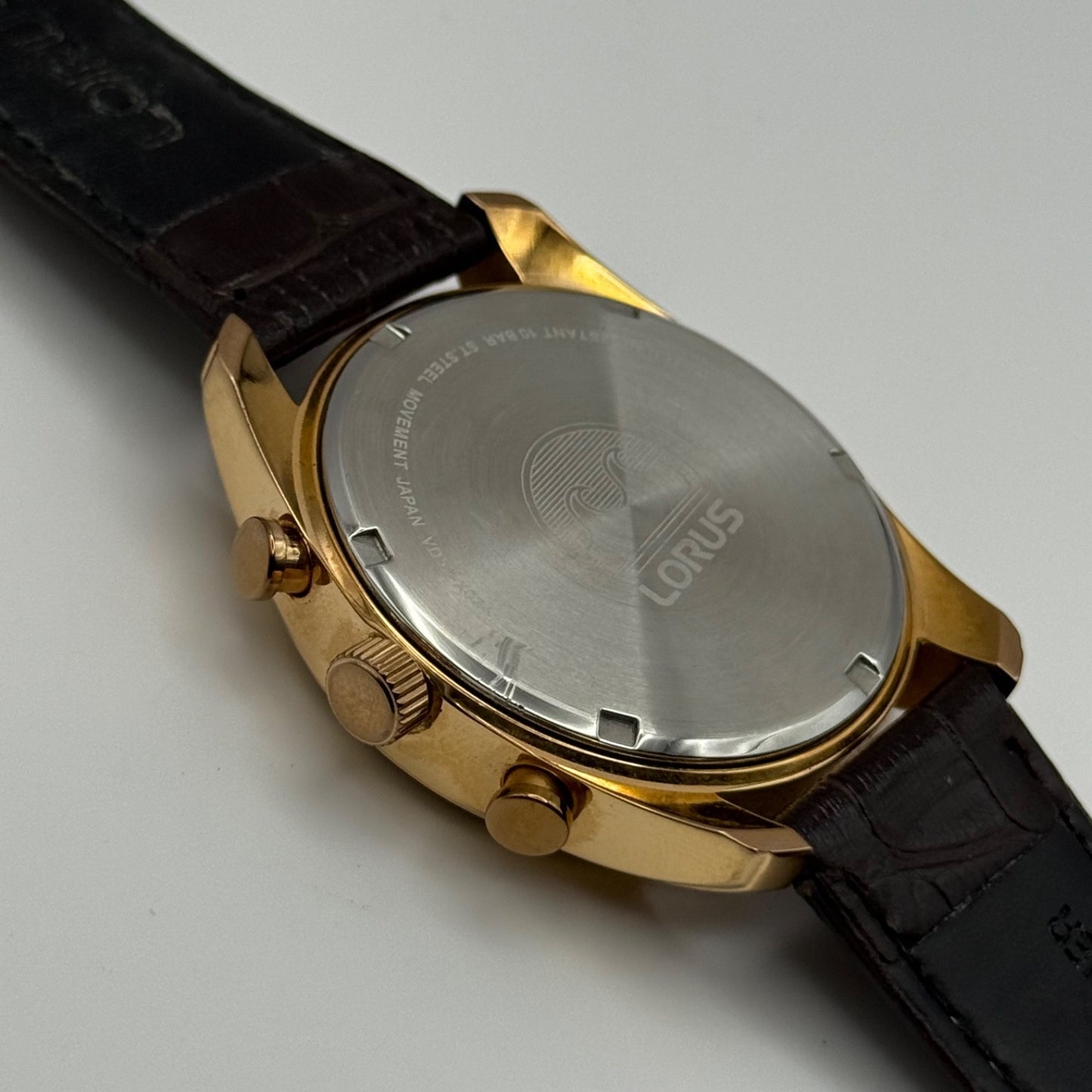 Lorus Chronograph Mens Watch 100M Quartz VD53-X024 Leather Strap 43mm Japan