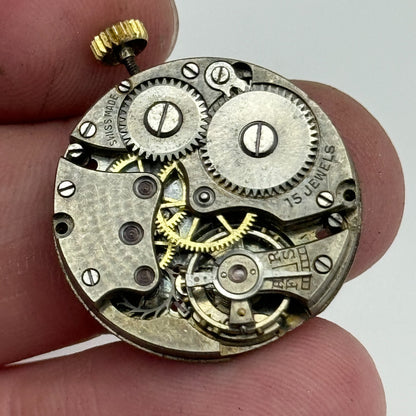 23.6mm Unidentified 15 Jewels Manual Wind Watch Movement Swiss Vintage PARTS