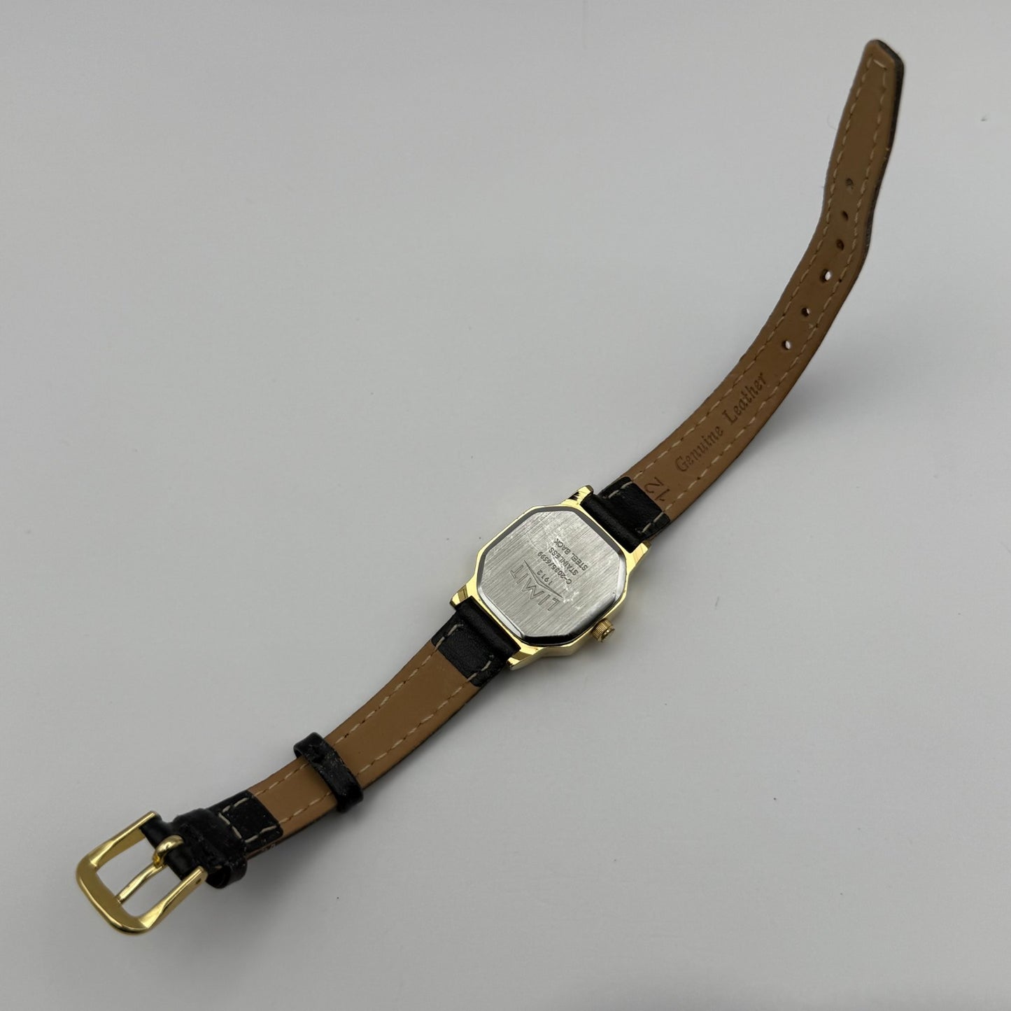 Limit 1912 Ladies Quartz Watch White Dial Black Leather Strap Working 22mm