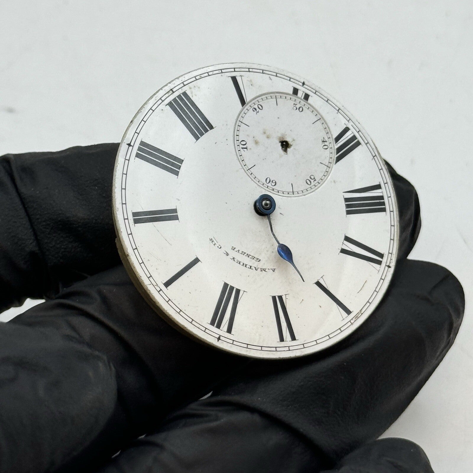 41mm A Mathey & Cie Geneve Pocket Watch Movement Dial FOR PARTS Restoration