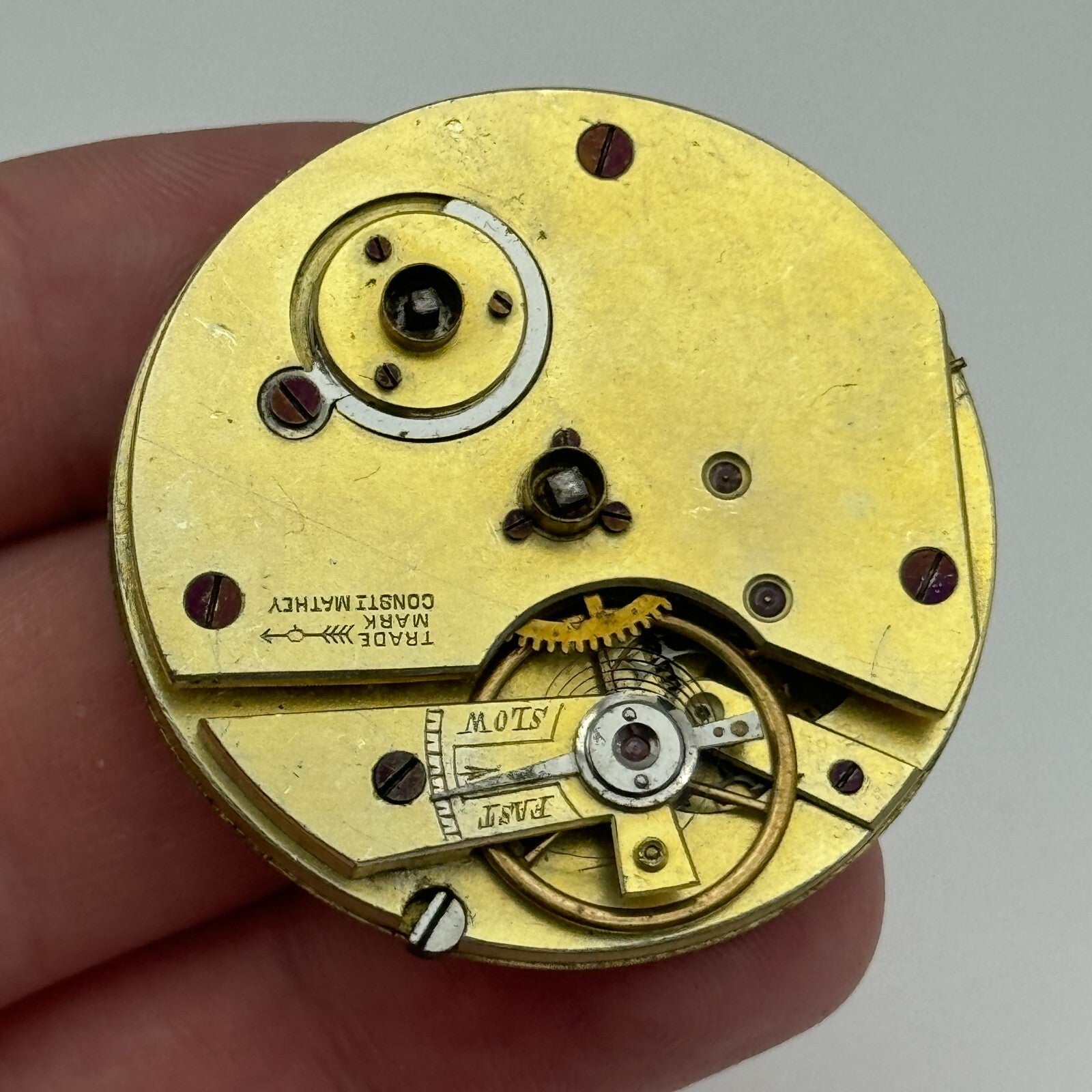 40.5mm Antique Trade Mark Consti Mathey Key Wound Pocket Watch Movement PARTS