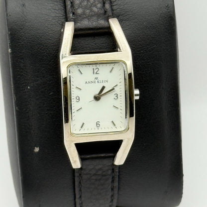 Anne Klein Ladies Quartz Watch White Dial Black Leather Strap Japan Working 18mm