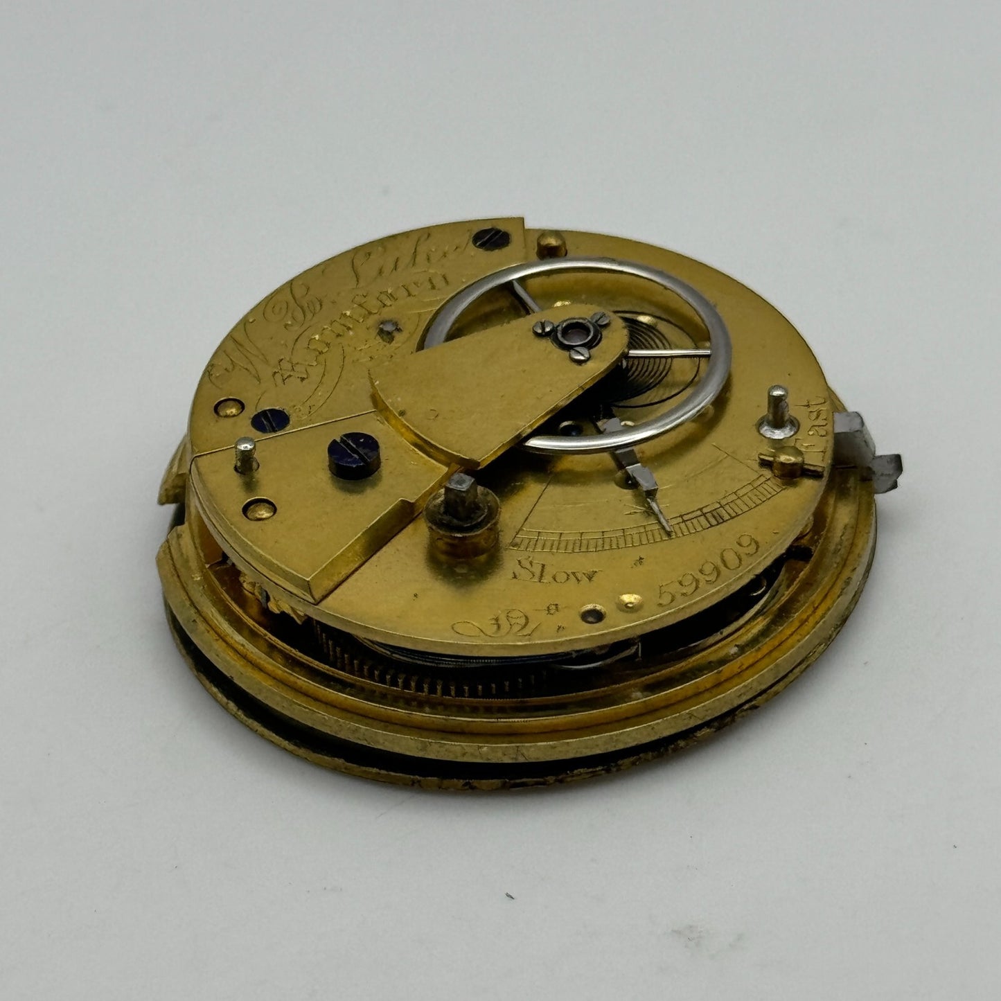 39.7mm W B Lahe Romford Antique English Fusee Pocket Watch Movement PARTS SPARES