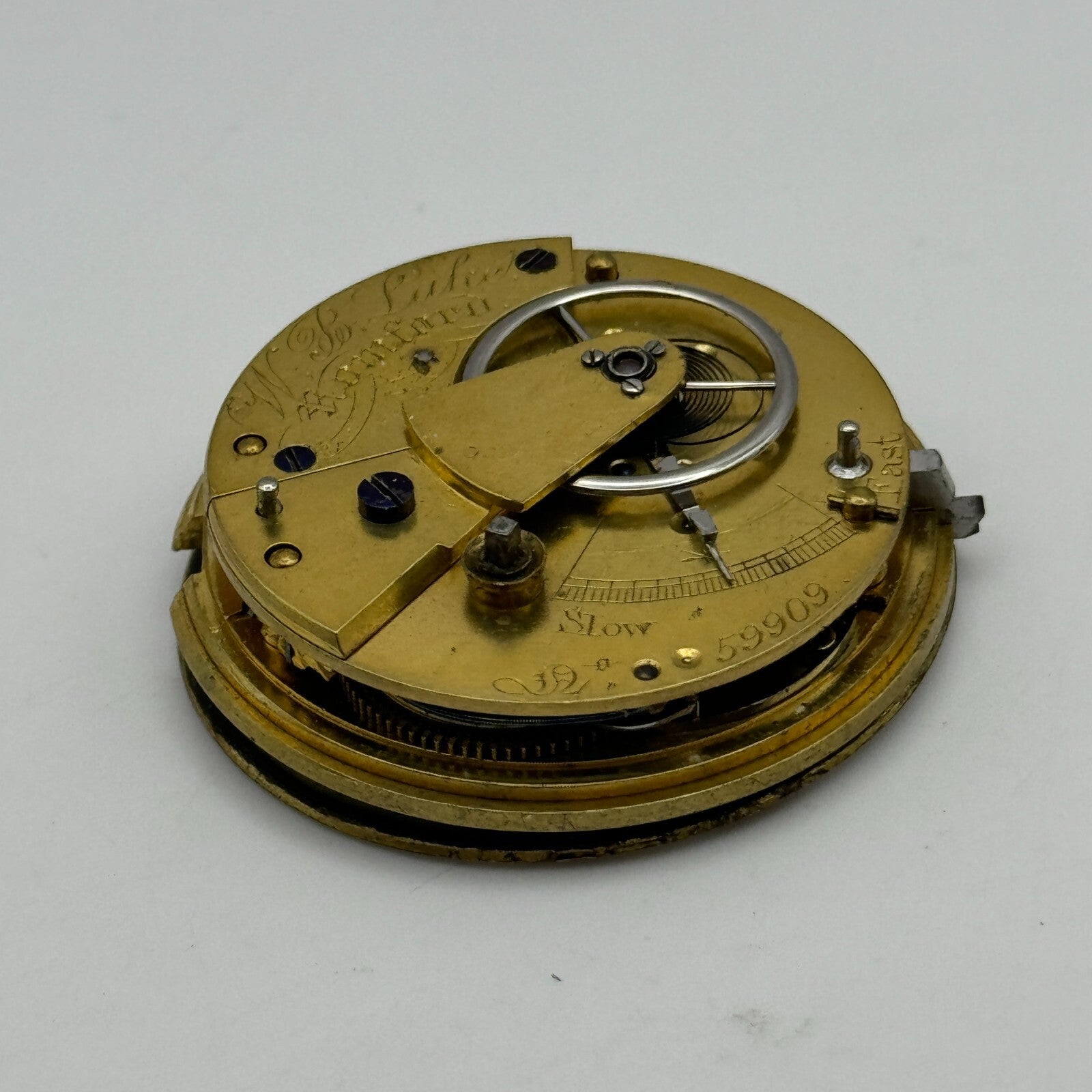 39.7mm W B Lahe Romford Antique English Fusee Pocket Watch Movement PARTS SPARES