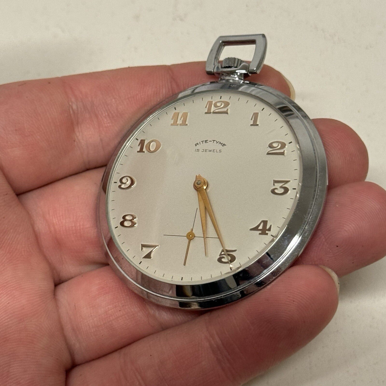 49mm Vintage NEW OLD STOCK Rite - Tyme Open Face Subdial Pocket Watch TO SERVICE