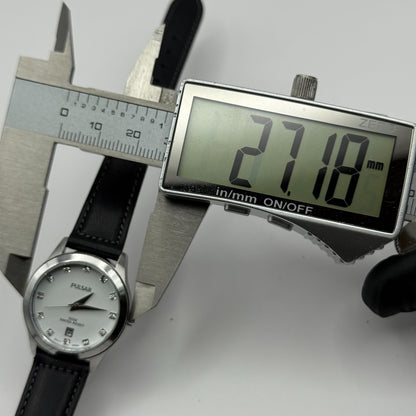 Pulsar Ladies Quartz Watch Date Dial Diamond Markers Leather Strap Working 27mm
