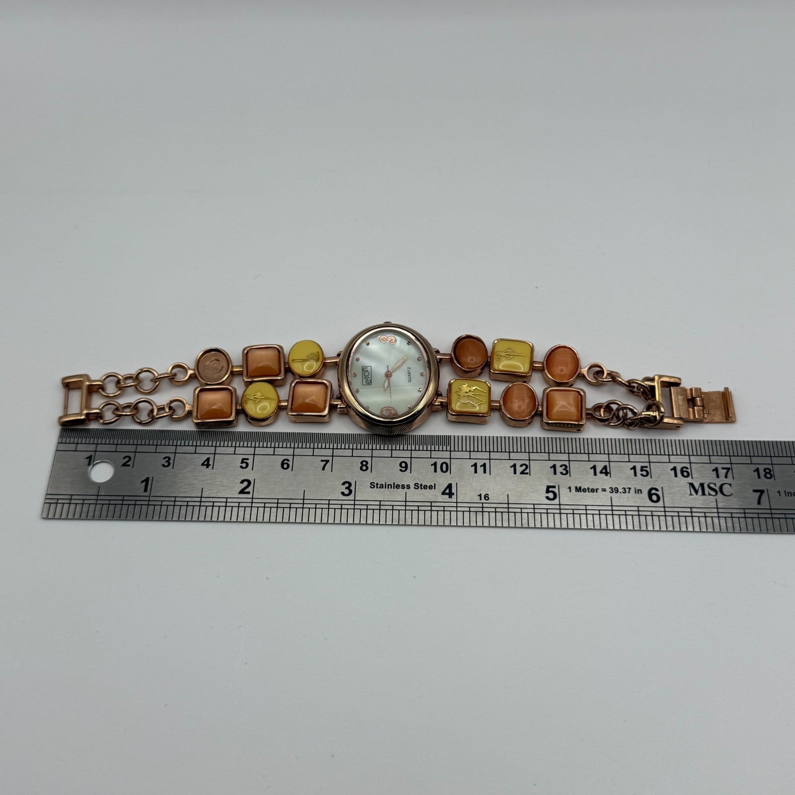Eton Ladies Quartz Watch Mother of Pearl Rose Gold Tone Bracelet Working 31mm