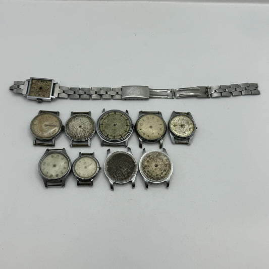10 x Vintage Soviet Manual Wind Watch Heads For Parts Repair Job Lot Bundle