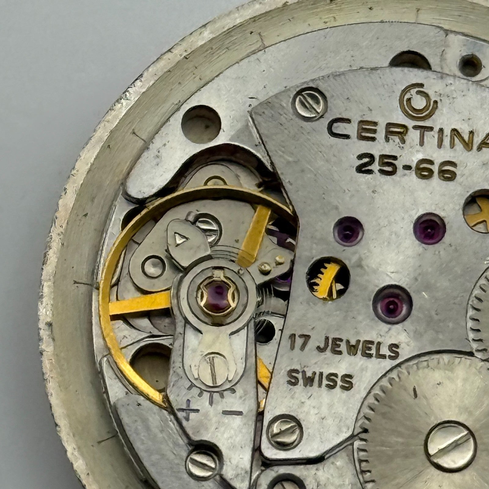 Certina 25-66 Watch Movement Manual Wind Vintage Swiss 17 Jewels Parts 25.8mm