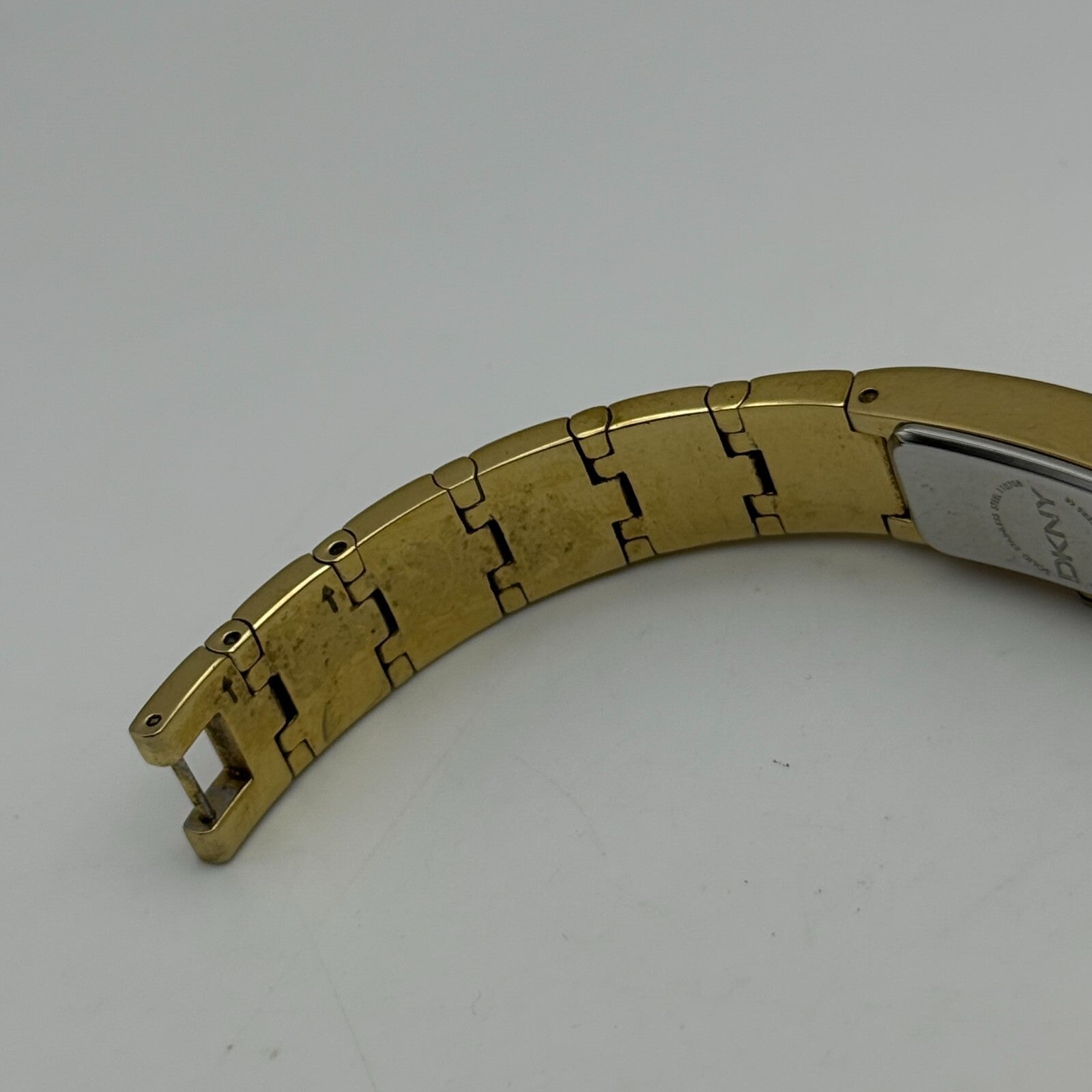 12mm Working Ladies Gold Plated DKNY NY-3814 Quartz Rectangle Watch 5.5 Inches