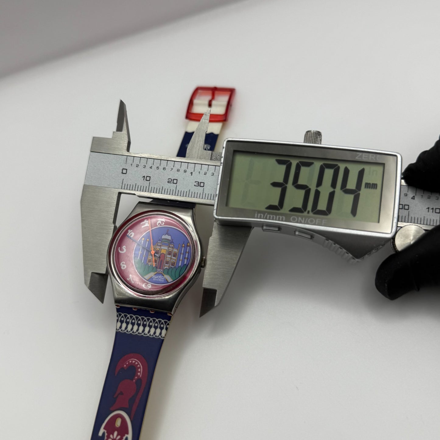 1992 Swatch Taj Mahal India Delhi Blue Strap Quartz Watch Swiss + Box 34mm