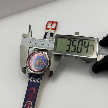 1992 Swatch Taj Mahal India Delhi Blue Strap Quartz Watch Swiss + Box 34mm